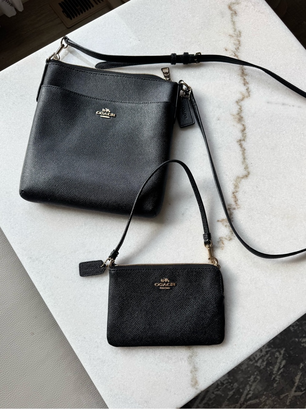 Coach Black Saffiano Leather Crossbody with Matching Wristlet